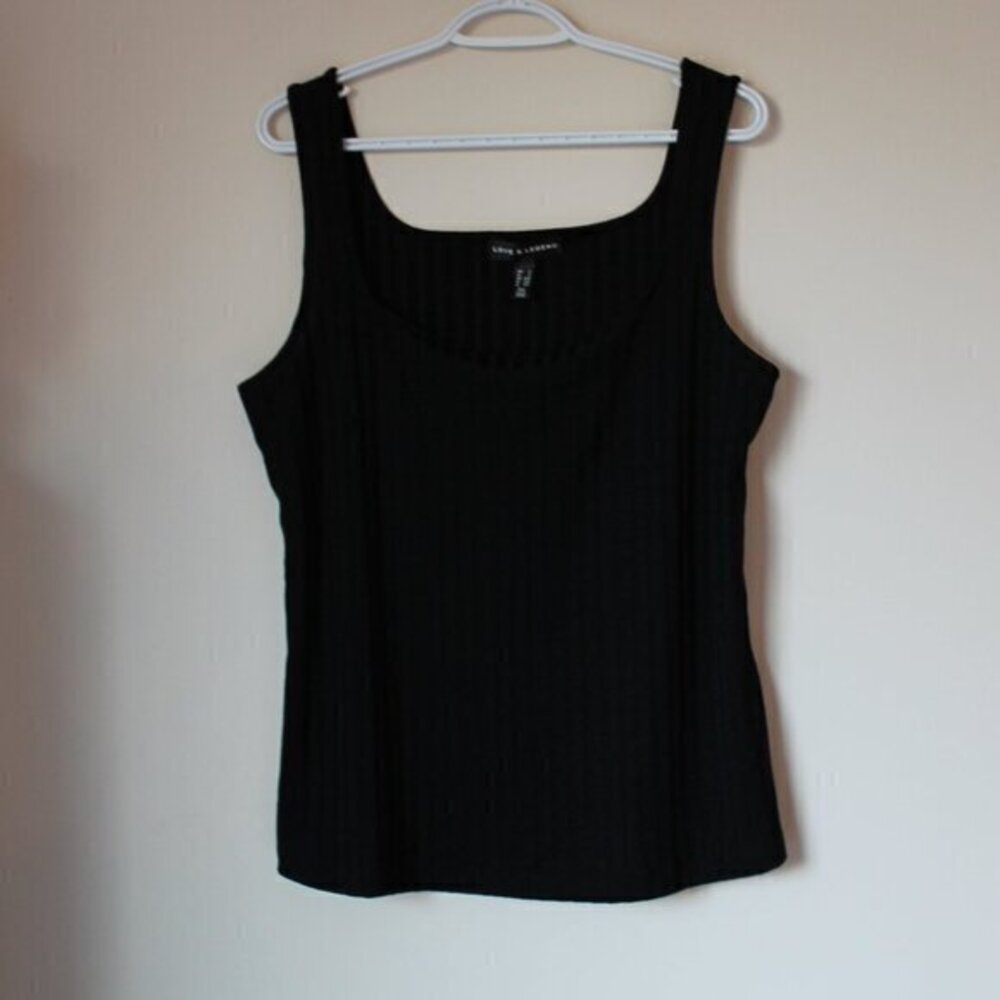 Addition Elle 1X Love & Legend Black Ribbed Tank Top